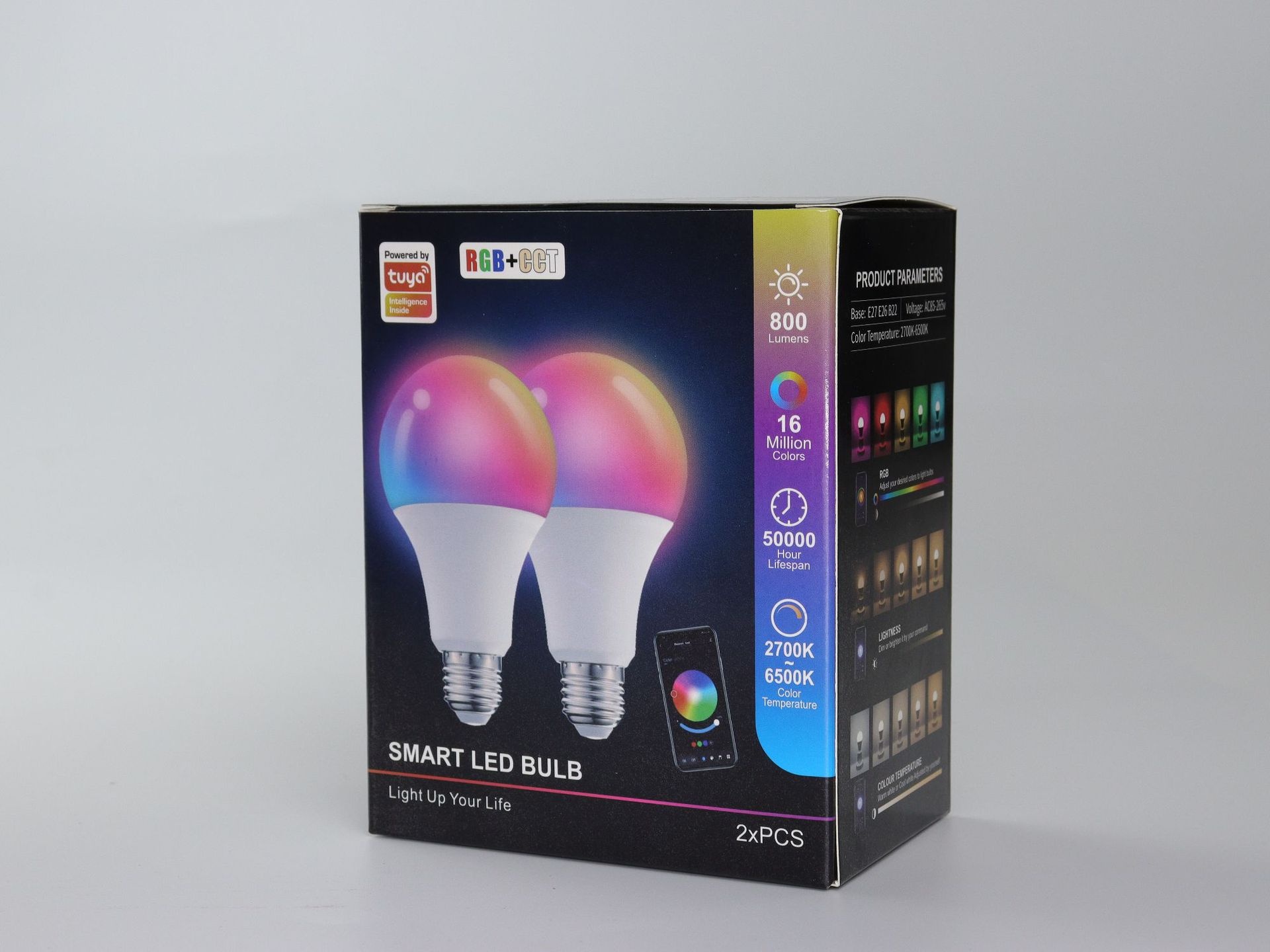 Bombilla LED inteligente Tuya RGB+CCT regulable E27 A60 con control por voz