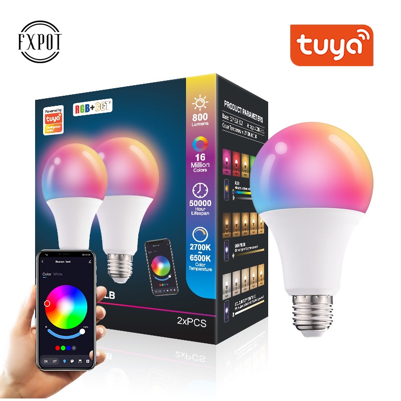 Bombilla LED inteligente Tuya RGB+CCT regulable E27 A60 con control por voz