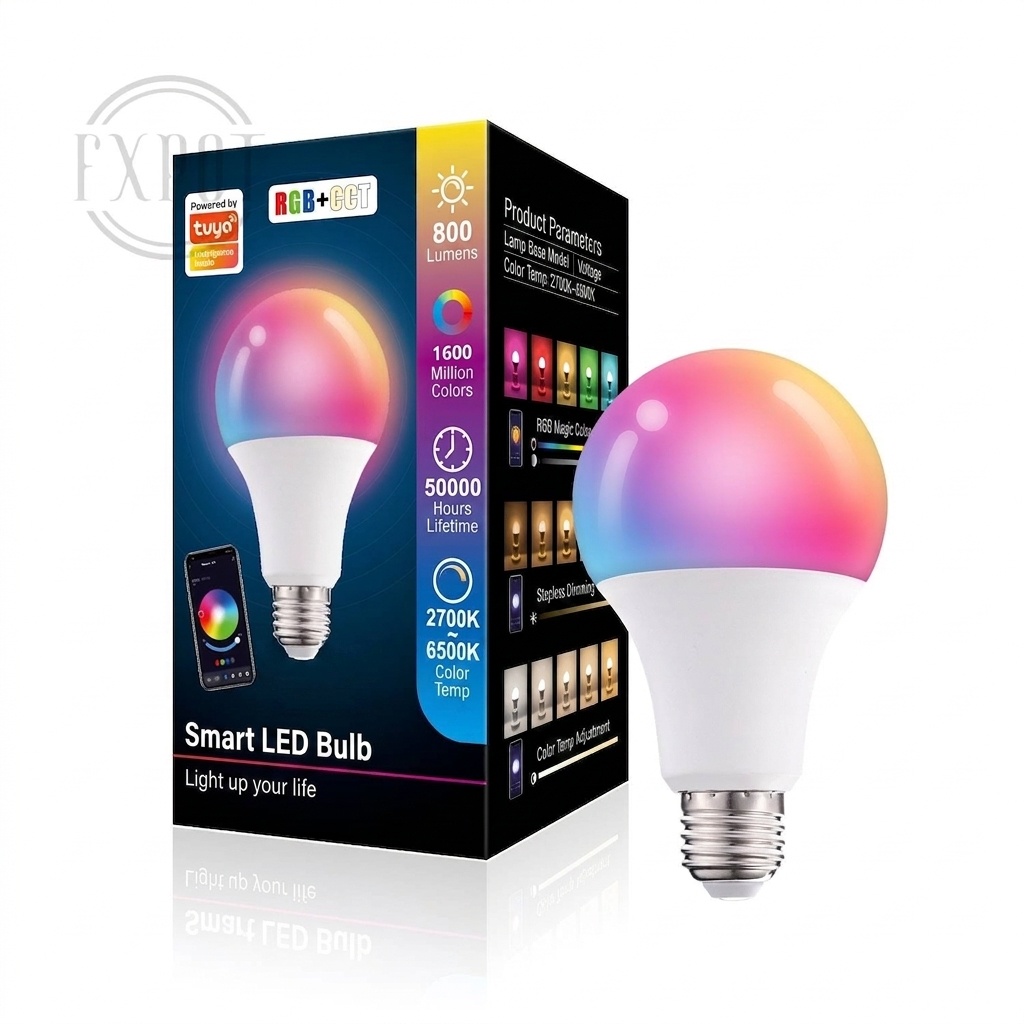 Bombilla LED inteligente Tuya RGB+CCT regulable E27 A60 con control por voz