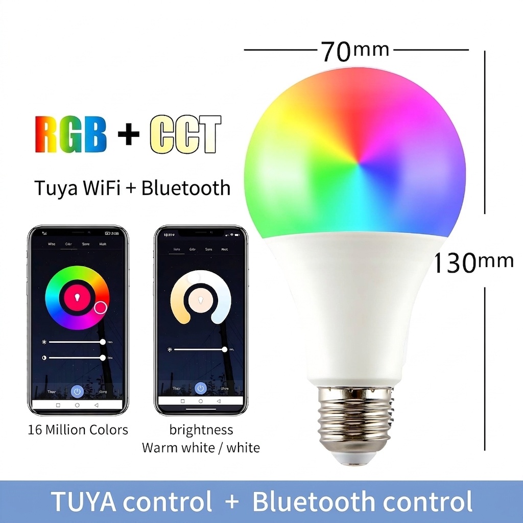 Bombilla LED inteligente Tuya RGB+CCT regulable E27 A60 con control por voz