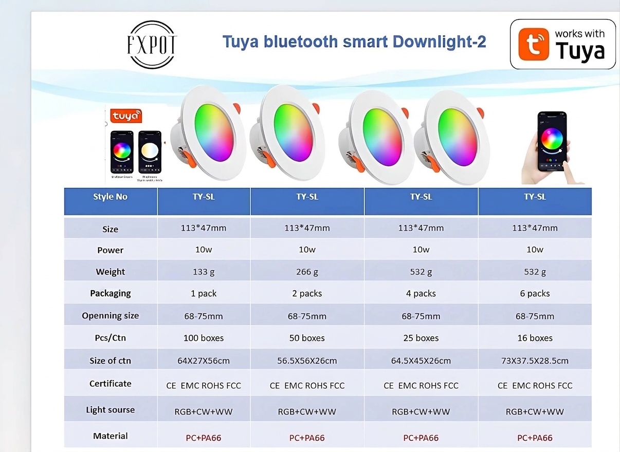 Smart LED Recessed Downlight RGB CCT Dimmable WiFi Bluetooth