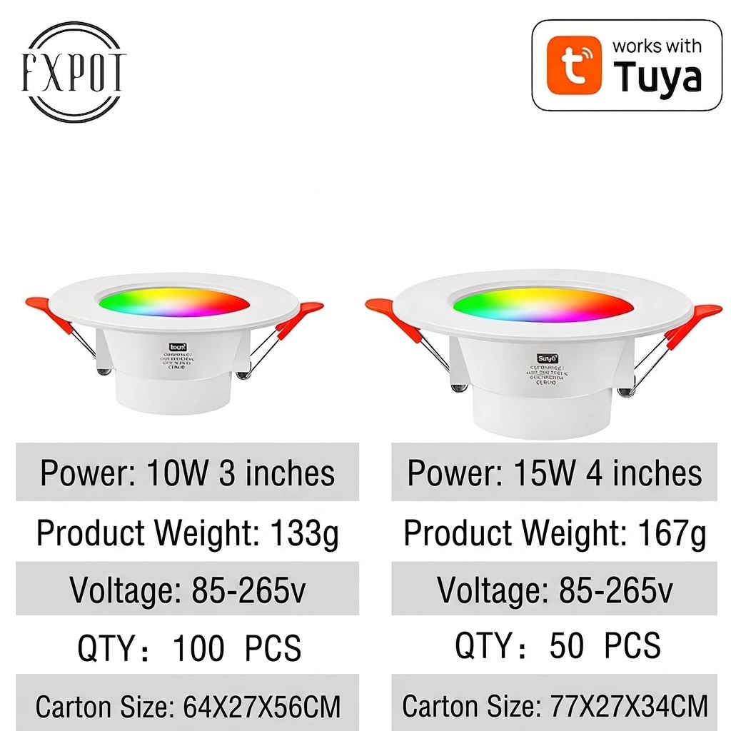 Smart LED Recessed Downlight RGB CCT Dimmable WiFi Bluetooth
