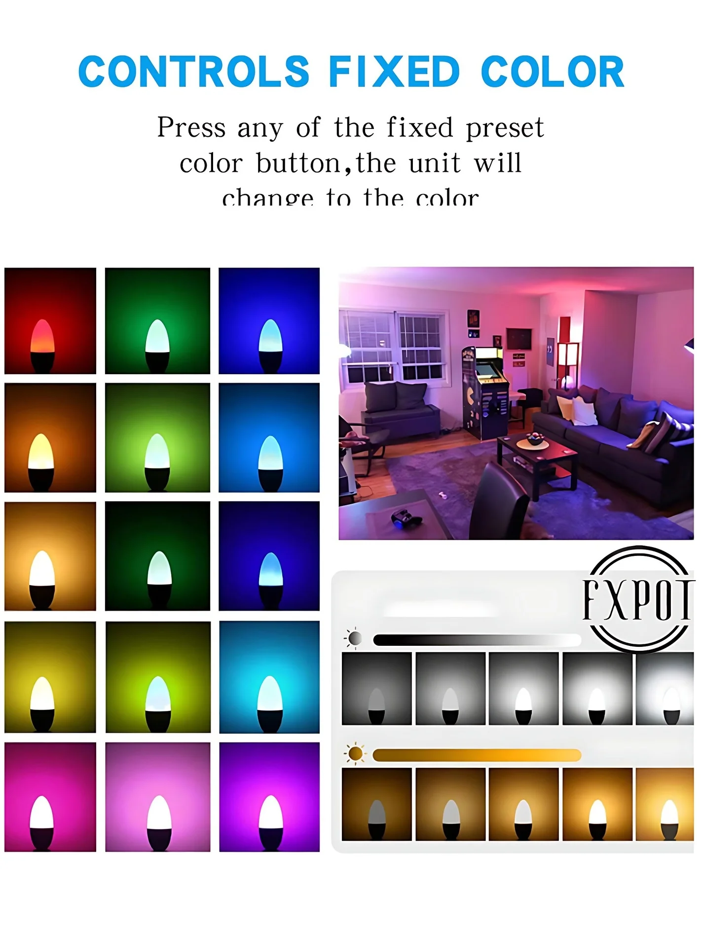 Smart RGB LED Candelabra Bulb E12/E14 Dimmable Color