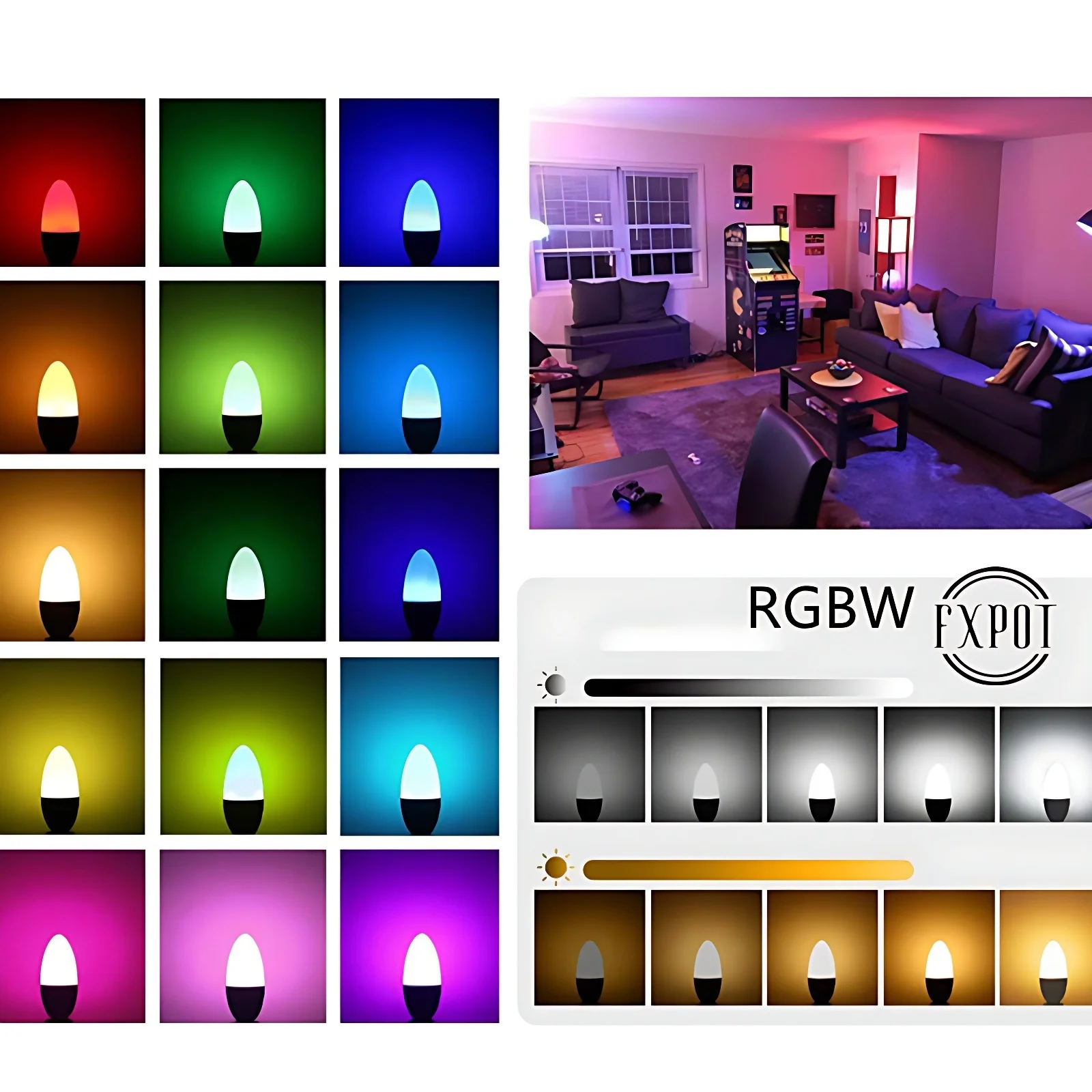 Smart RGB LED Candelabra Bulb E12/E14 Dimmable Color