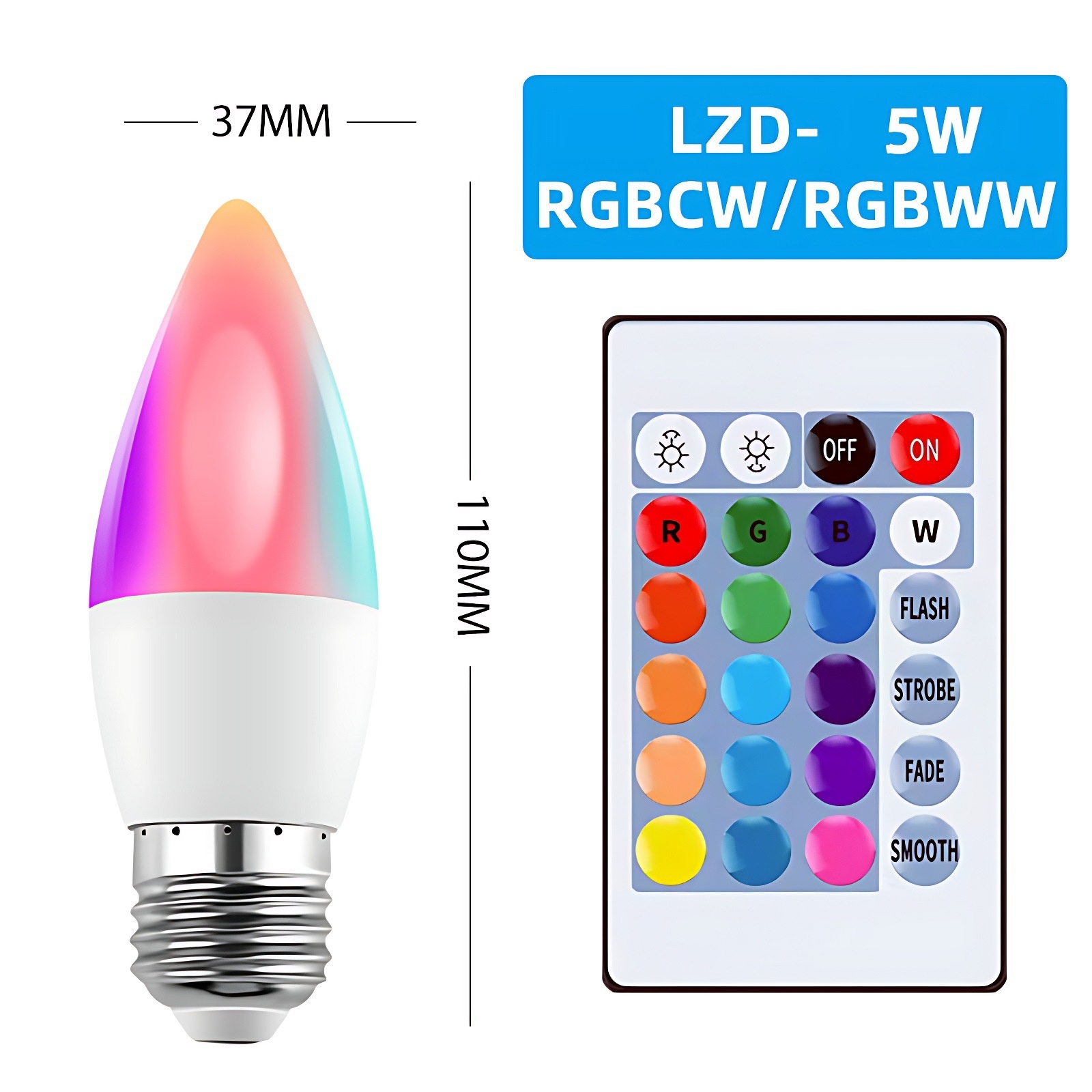 Smart RGB LED Candelabra Bulb E12/E14 Dimmable Color