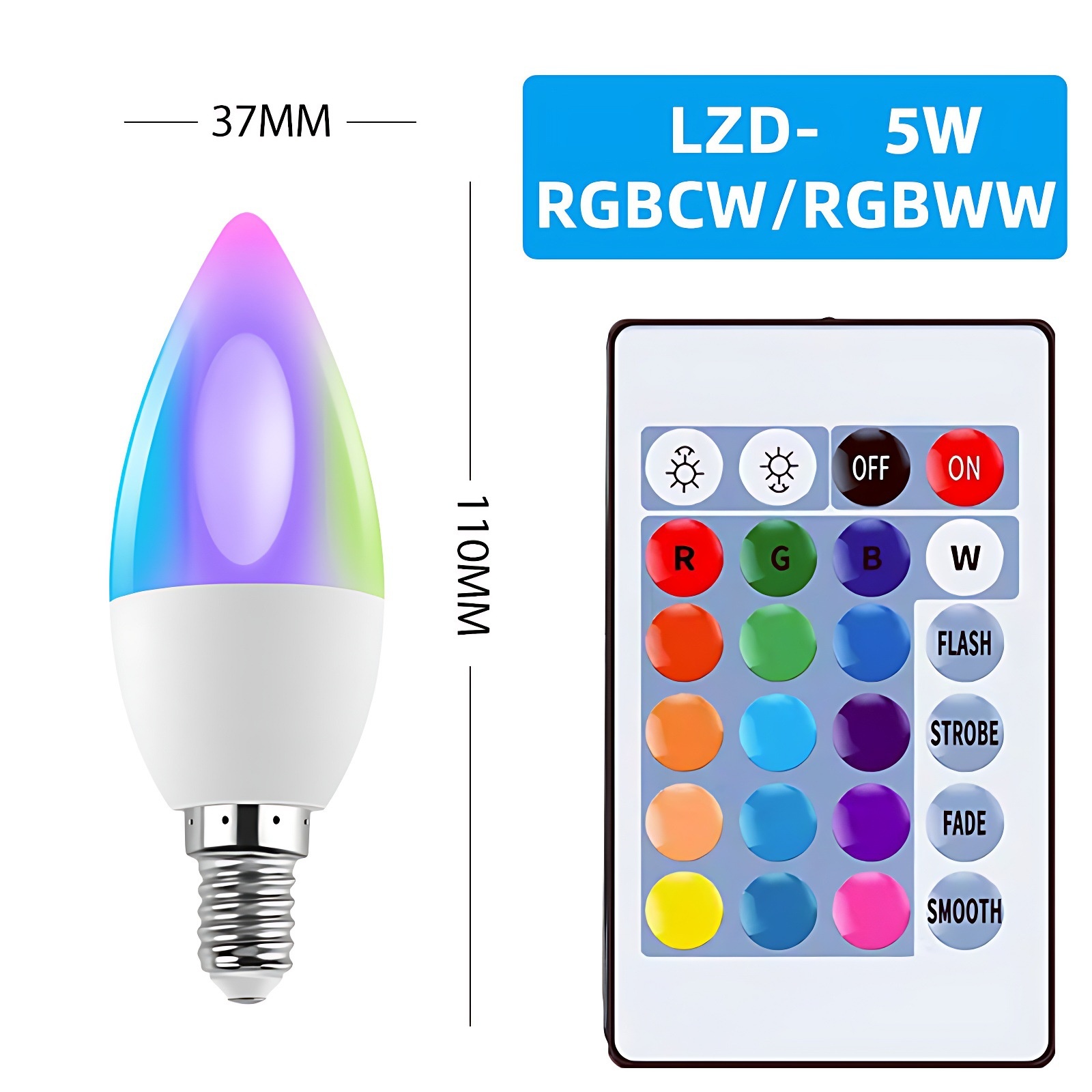Smart RGB LED Candelabra Bulb E12/E14 Dimmable Color