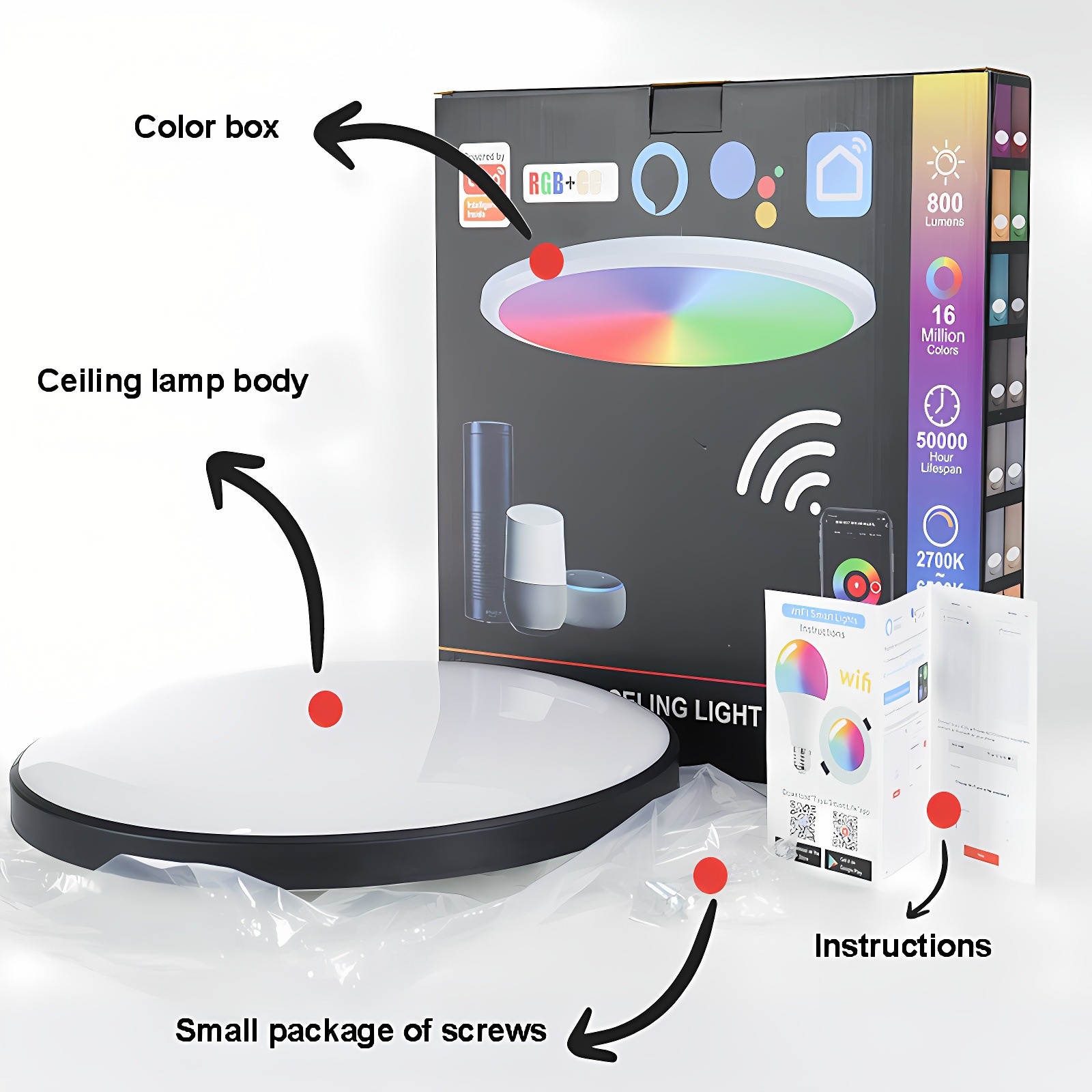 Smart WiFi RGB LED Ceiling Light Tuya App and Voice Control