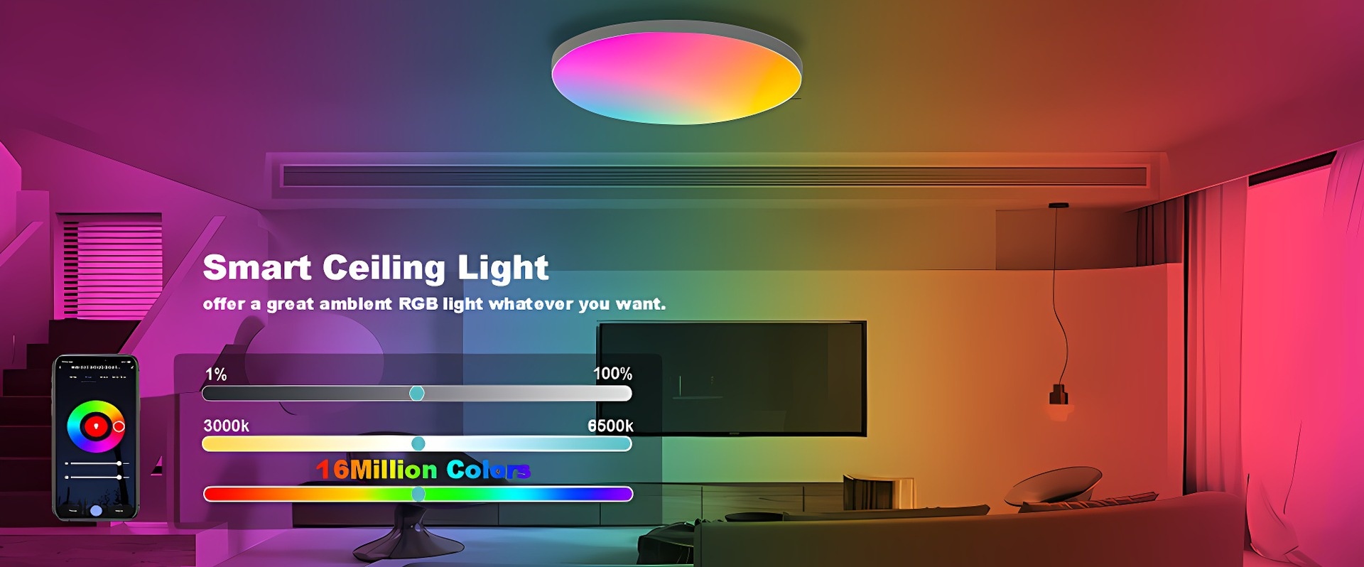 Smart WiFi RGB LED Ceiling Light Tuya App and Voice Control