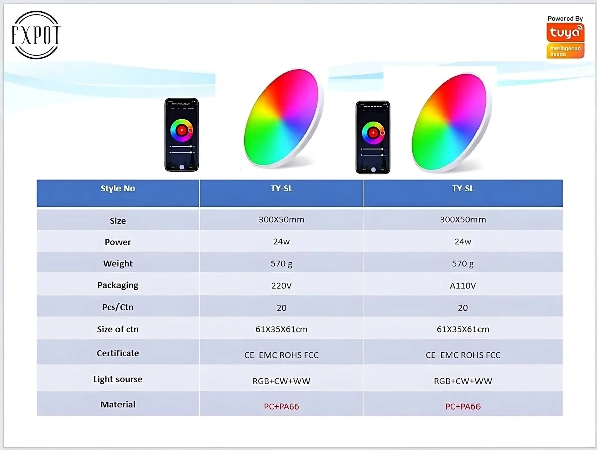 Smart WiFi RGB LED Ceiling Light Tuya App and Voice Control