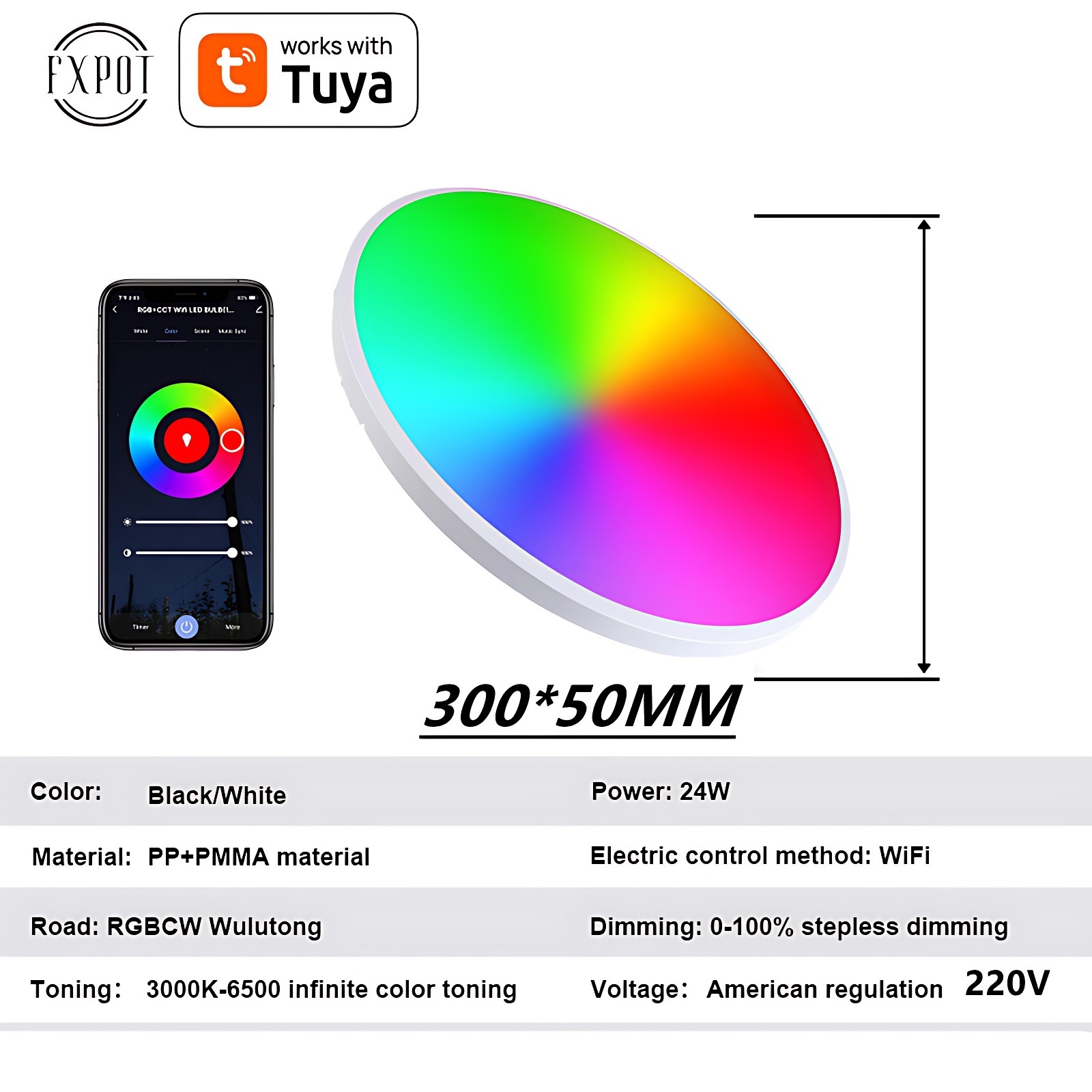 Smart WiFi RGB LED Ceiling Light Tuya App and Voice Control