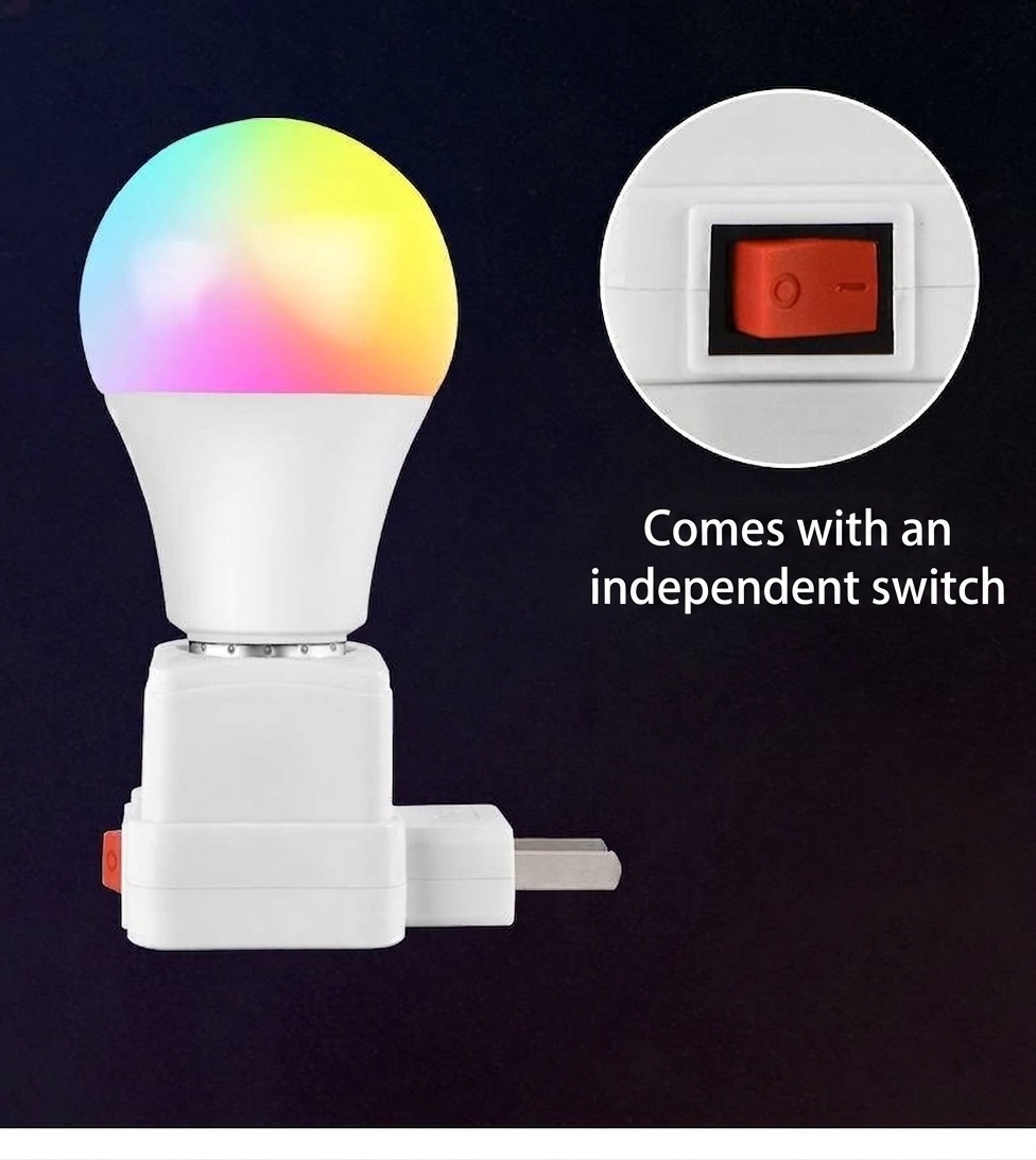 Lampadina LED RGB intelligente con attacco E27, telecomando e funzione di regolazione dell'intensità luminosa.