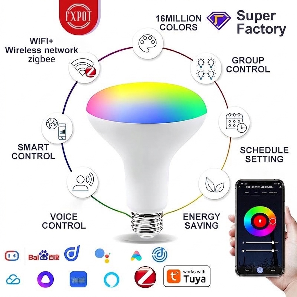 Smart WiFi LED Bulb RGB CCT Dimmable E27/B22 Alexa Google Home