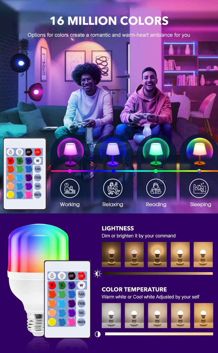 Tuya Smart RGBW LED Bulb E27 Dimmable Color Changing Light