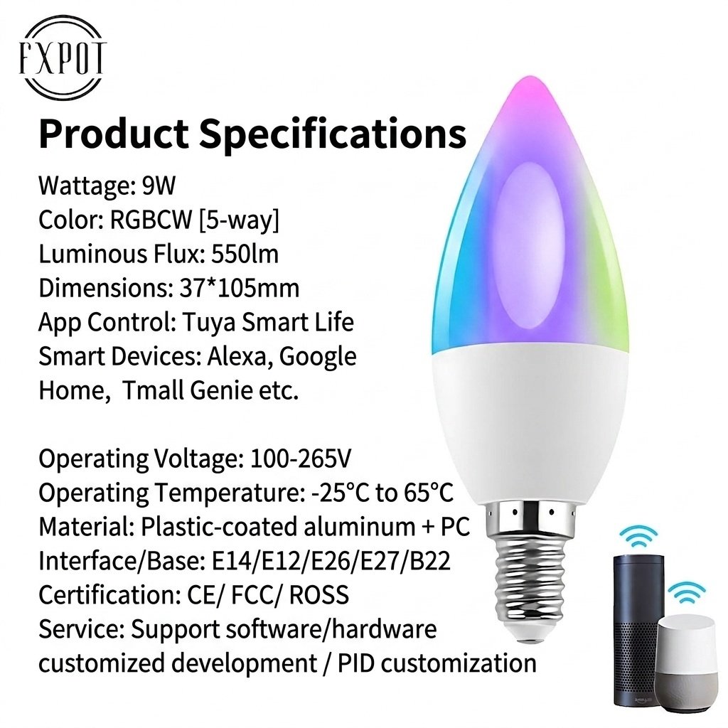 Smart WiFi RGBW LED Candelabra Bulb Alexa and Google Home