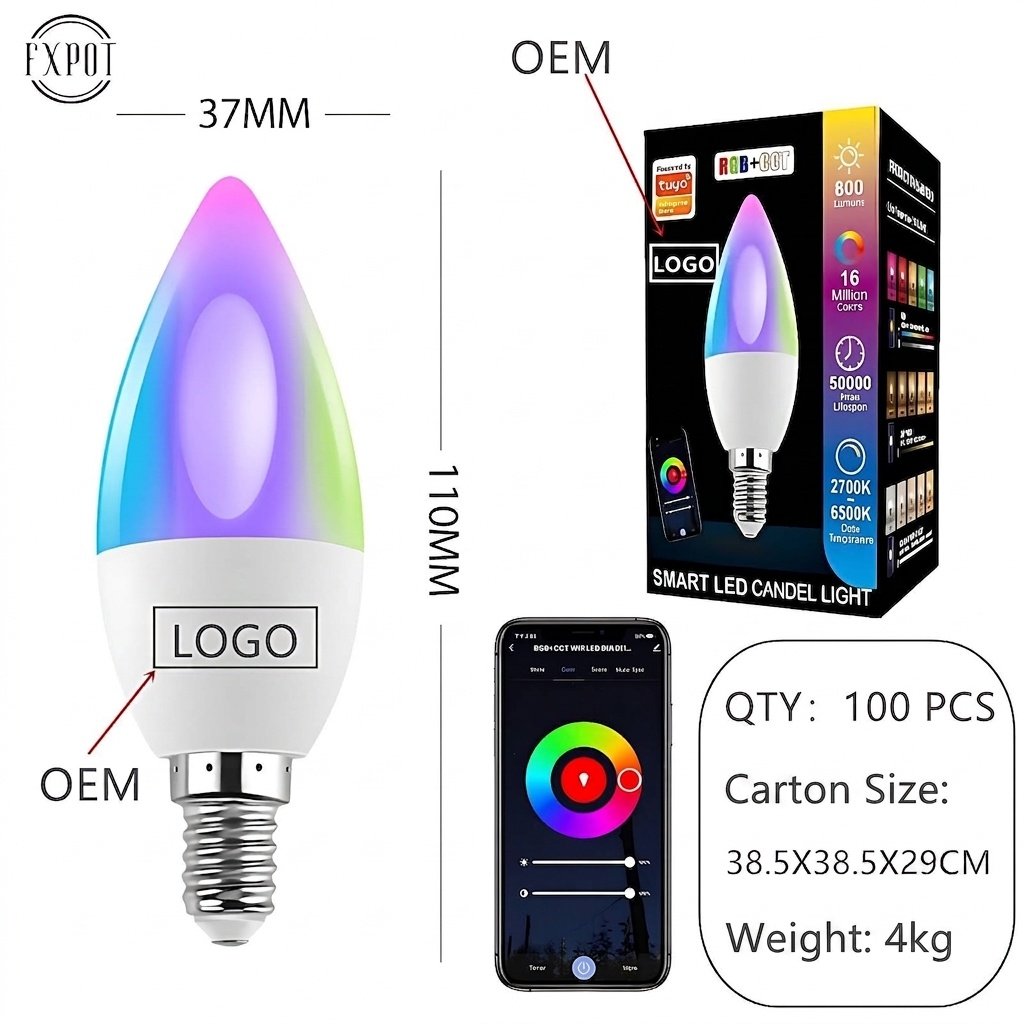 Smart WiFi RGBW LED Candelabra Bulb Alexa and Google Home