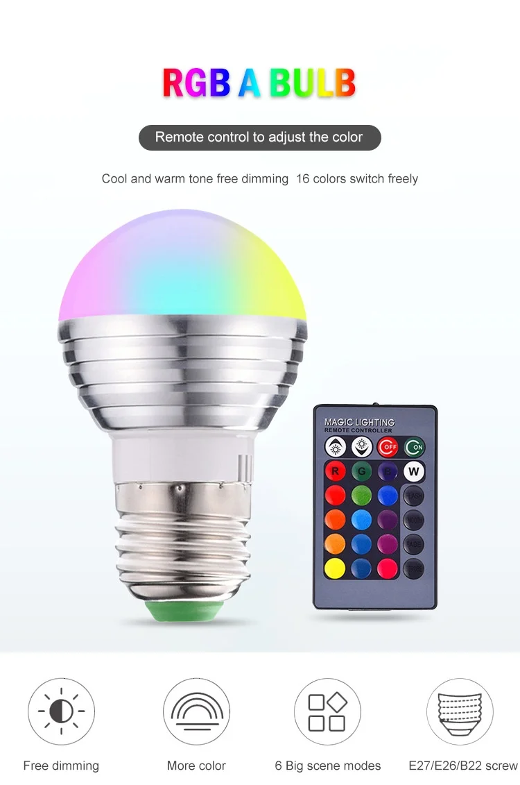 Smart RGB LED Light Bulb with Remote Control E27/E26/B22