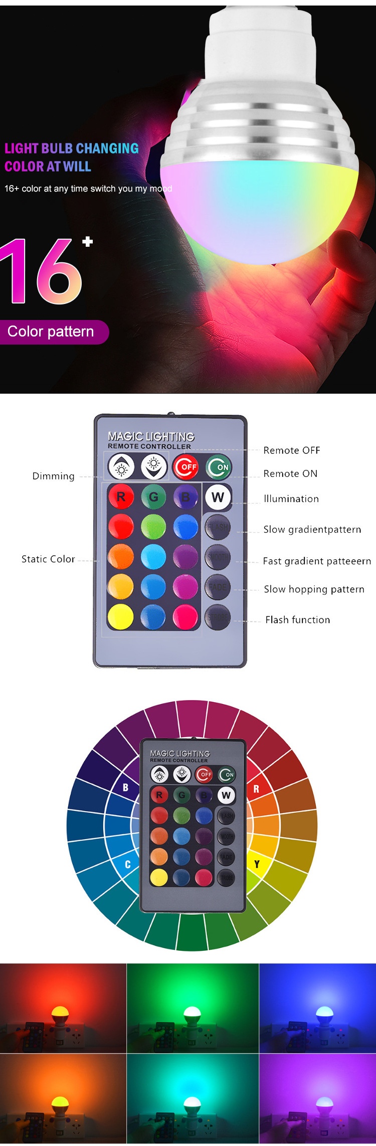Smart RGB LED Light Bulb with Remote Control E27/E26/B22