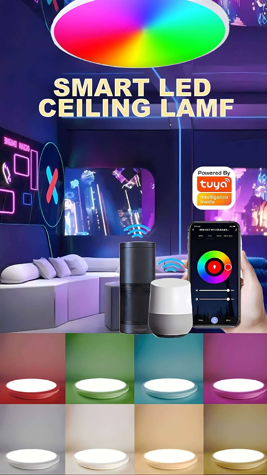 Smart RGB LED Ceiling Light Dimmable Works with Alexa and Google
