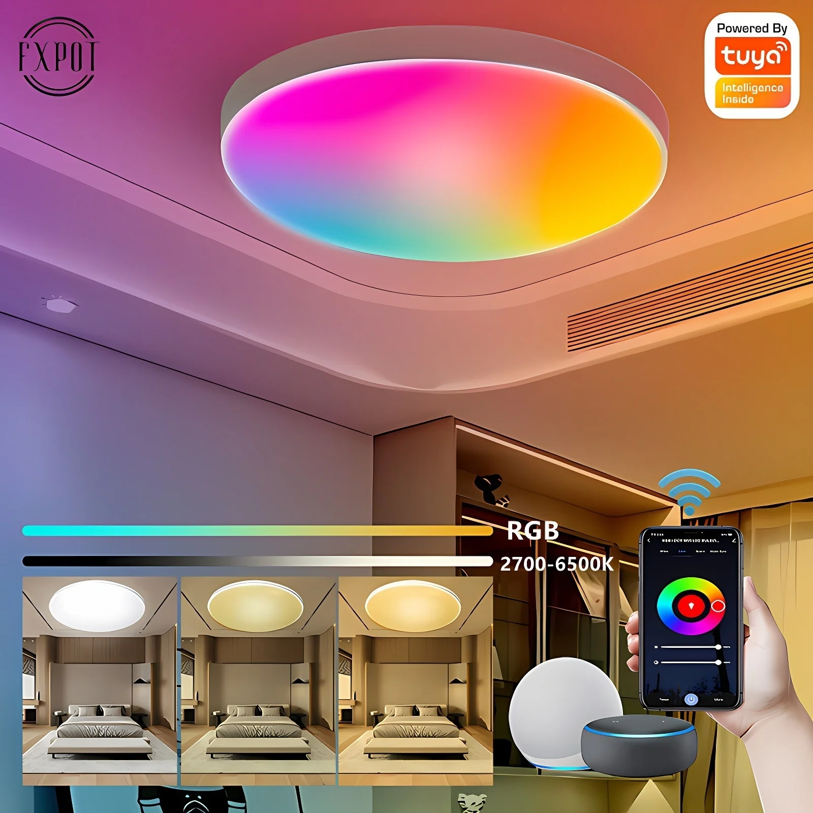 Smart RGB LED Ceiling Light Dimmable Works with Alexa and Google