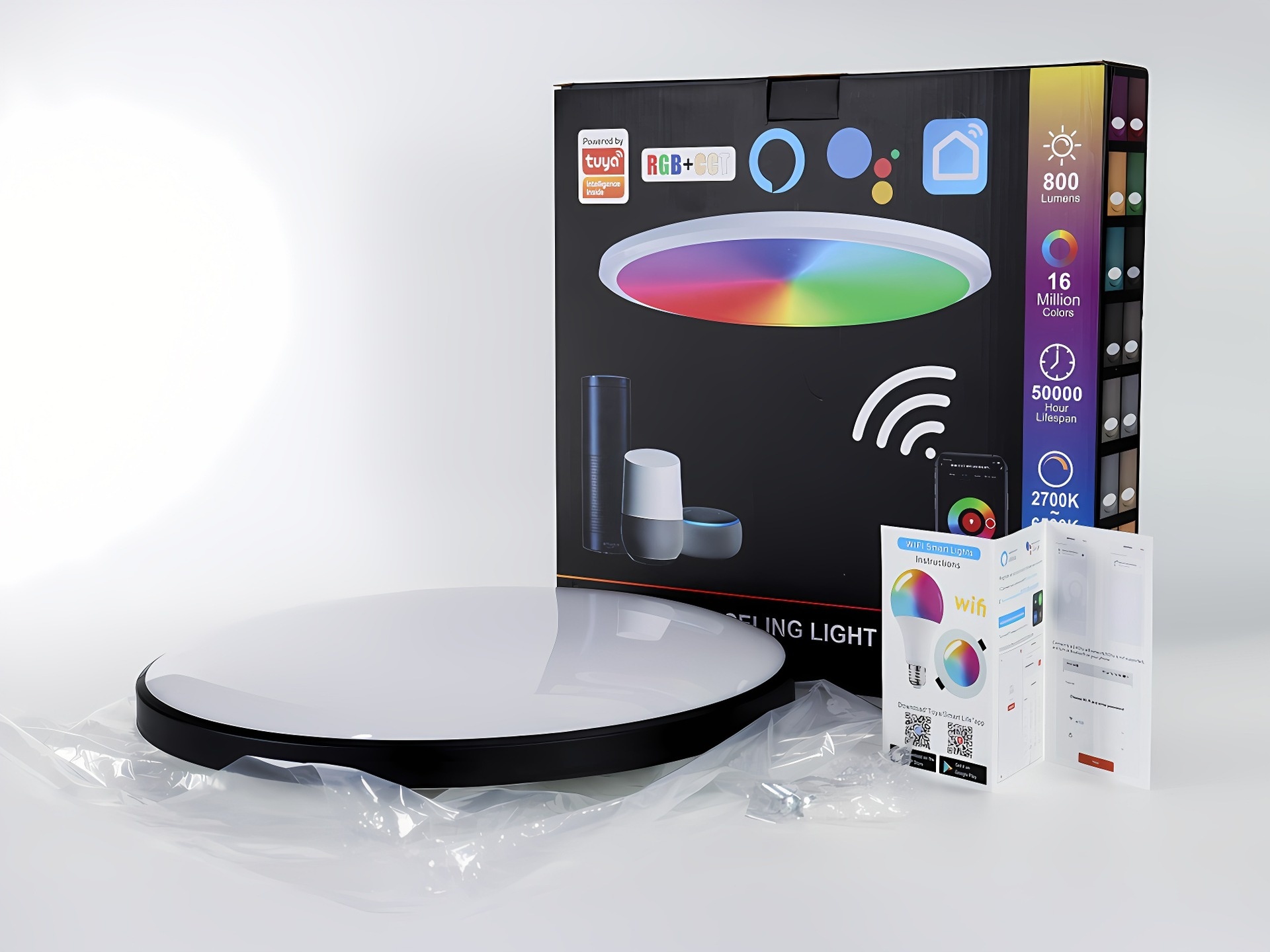 Smart RGB LED Ceiling Light Dimmable Works with Alexa and Google