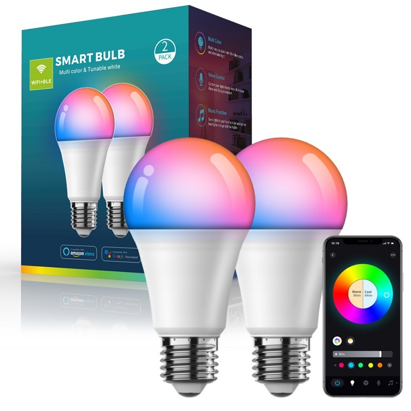 Smart WiFi LED Light Bulb RGB+CCT Dimmable Works with Alexa Google Home