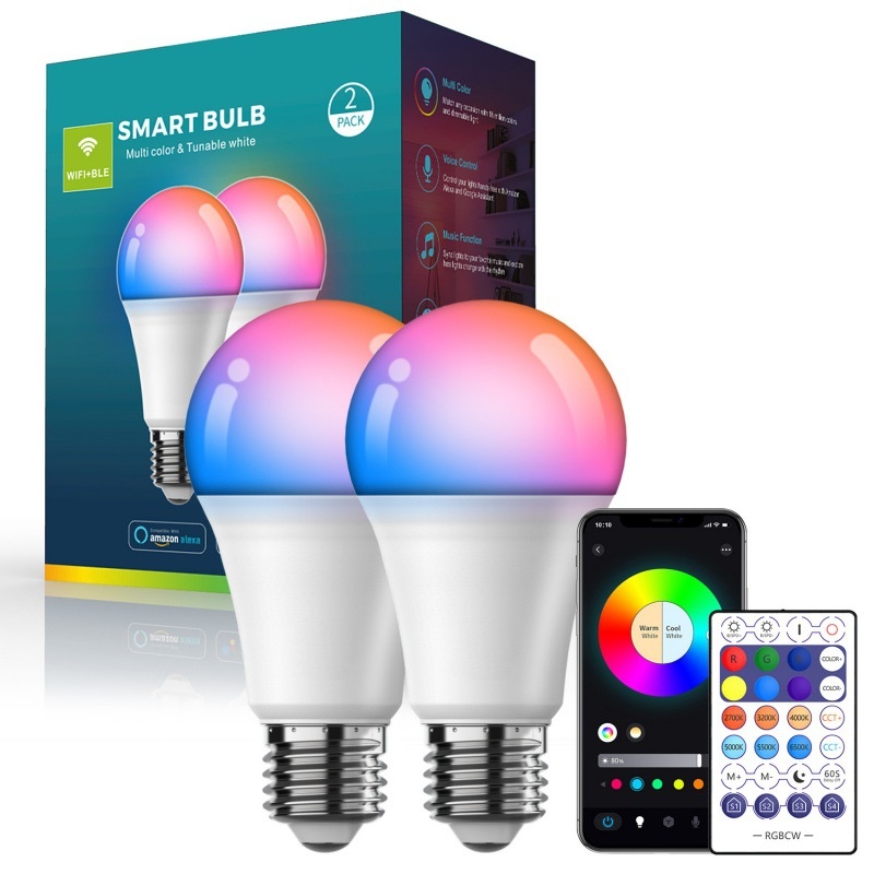 Smart WiFi LED Light Bulb RGB+CCT Dimmable Works with Alexa Google Home