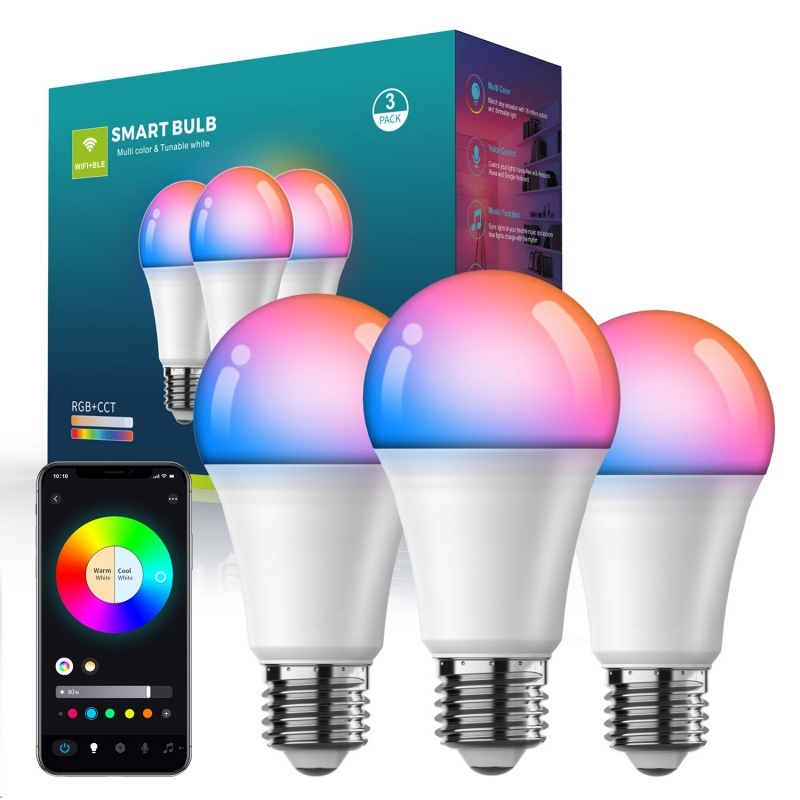 Smart WiFi LED Light Bulb RGB+CCT Dimmable Works with Alexa Google Home