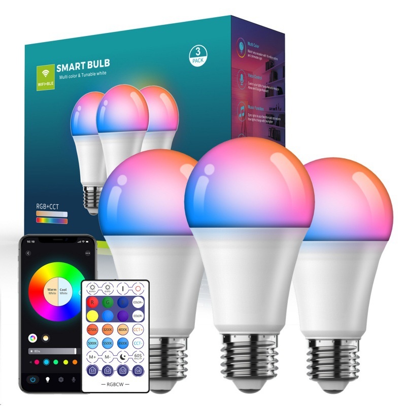 Smart WiFi LED Light Bulb RGB+CCT Dimmable Works with Alexa Google Home