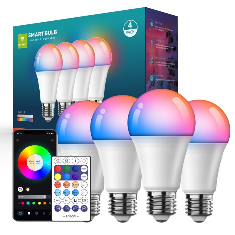 Smart WiFi LED Light Bulb RGB+CCT Dimmable Works with Alexa Google Home