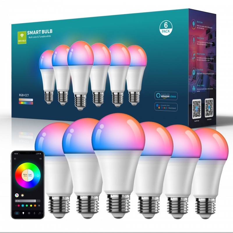 Smart WiFi LED Light Bulb RGB+CCT Dimmable Works with Alexa Google Home