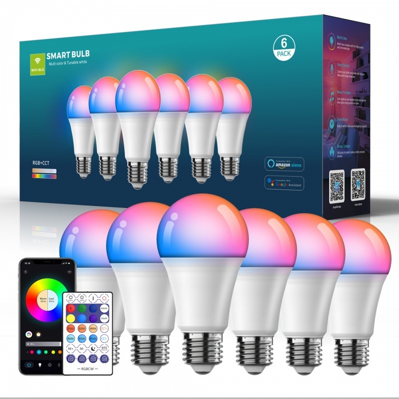 Smart WiFi LED Light Bulb RGB+CCT Dimmable Works with Alexa Google Home