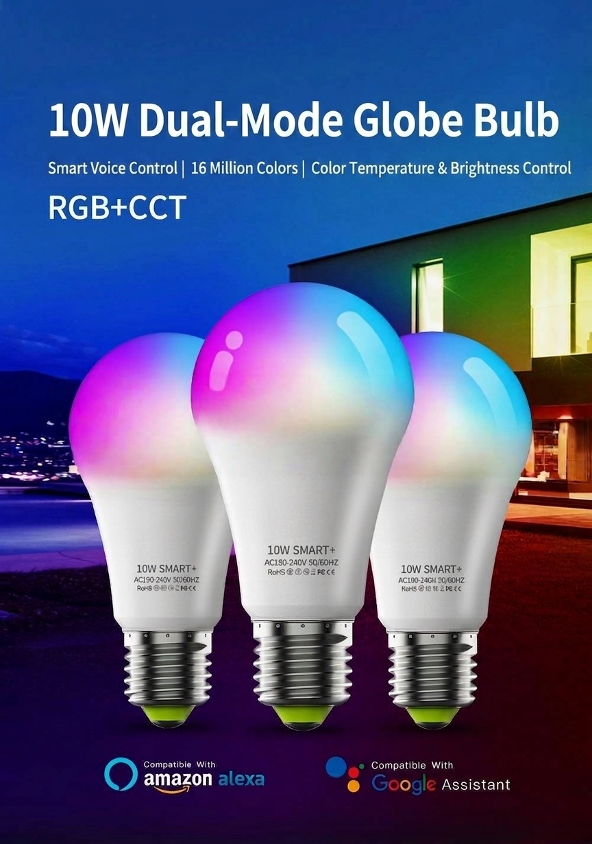 Smart WiFi LED Light Bulb RGB+CCT Dimmable Works with Alexa Google Home