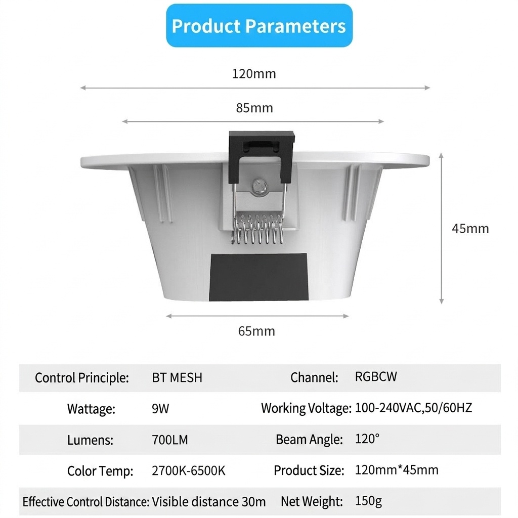 Smart RGB CCT LED Downlight Dimmable Bluetooth Mesh Light