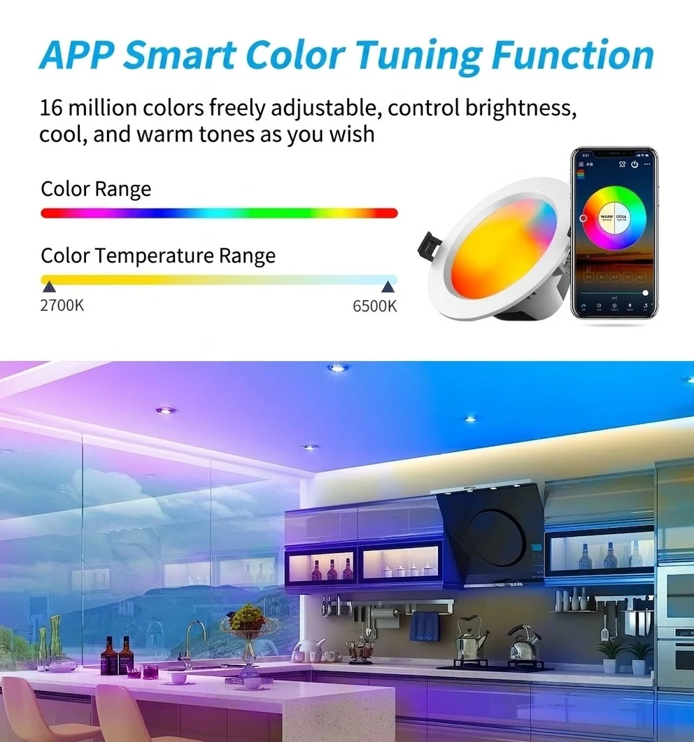 Smart RGB CCT LED Downlight Dimmable Bluetooth Mesh Light
