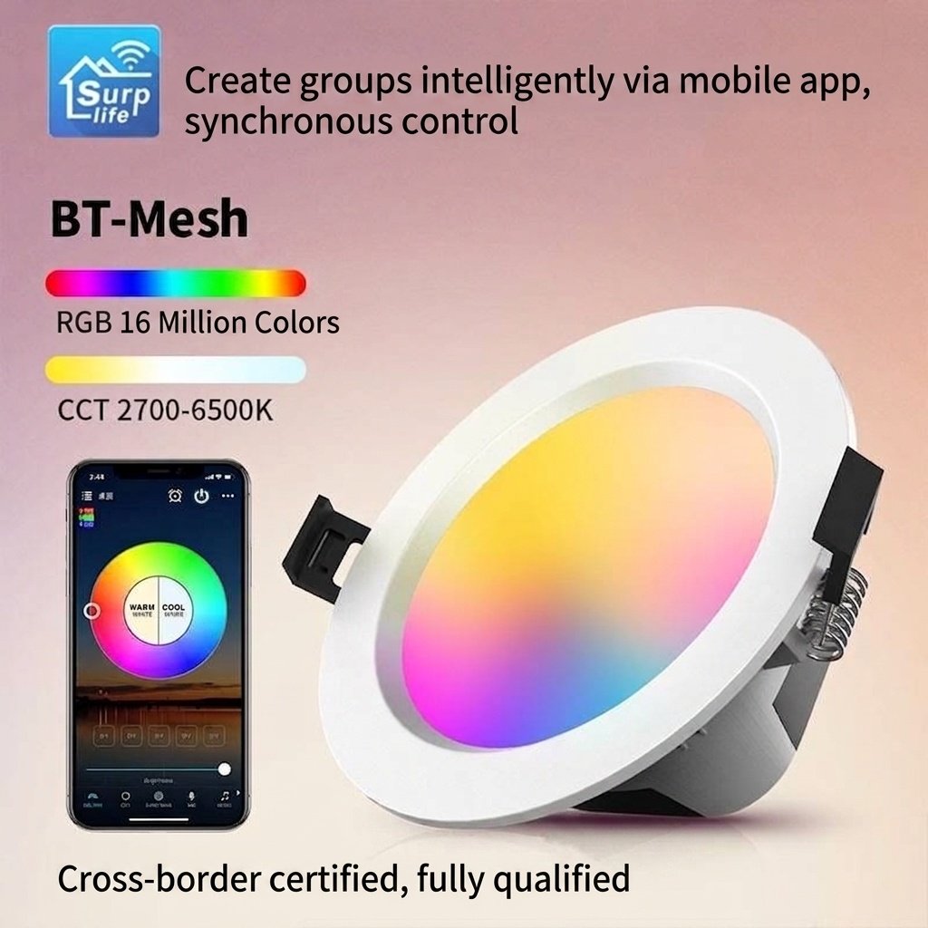 Smart RGB CCT LED Downlight Dimmable Bluetooth Mesh Light