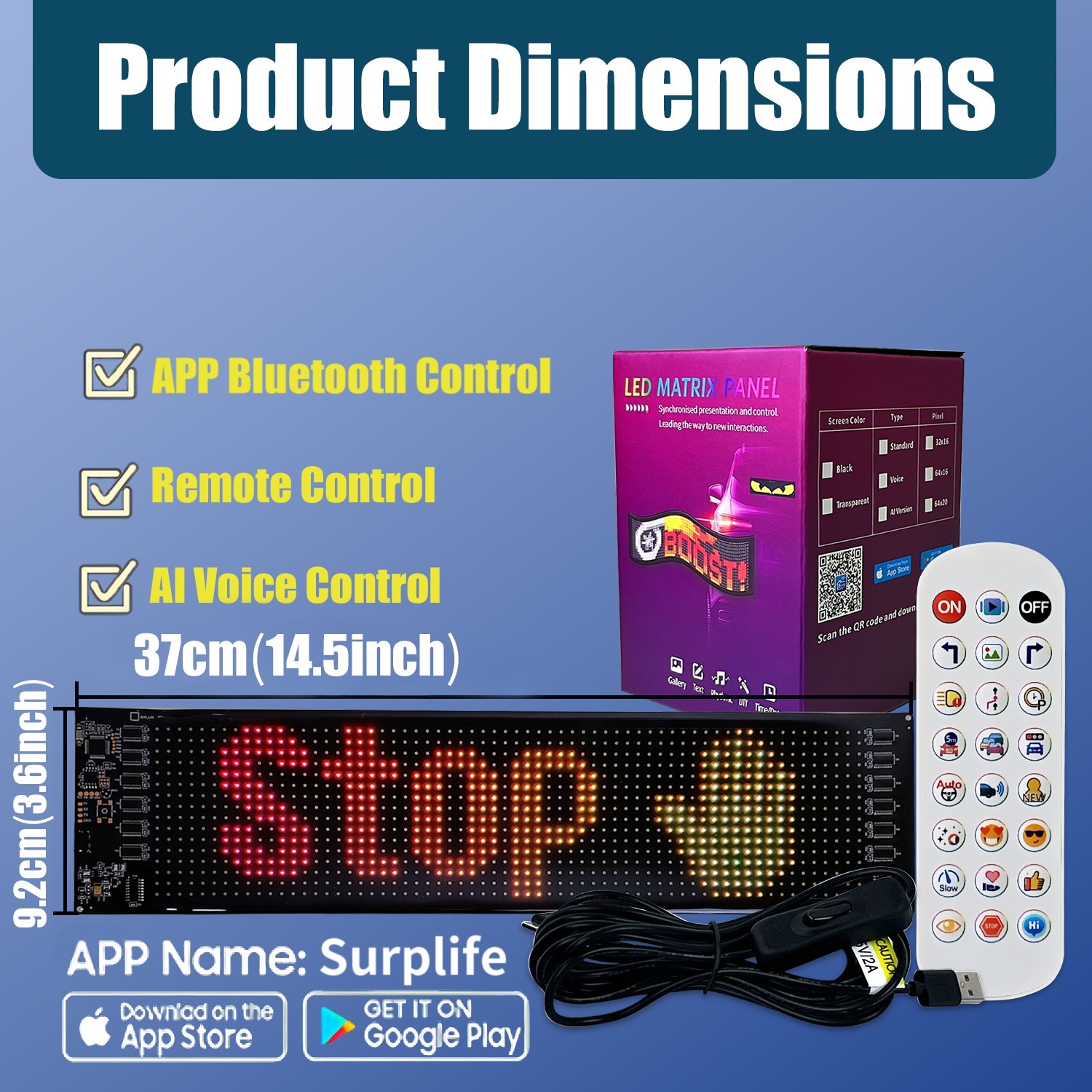 Smart LED Matrix Panel Voice Control Car Sign RGB Display