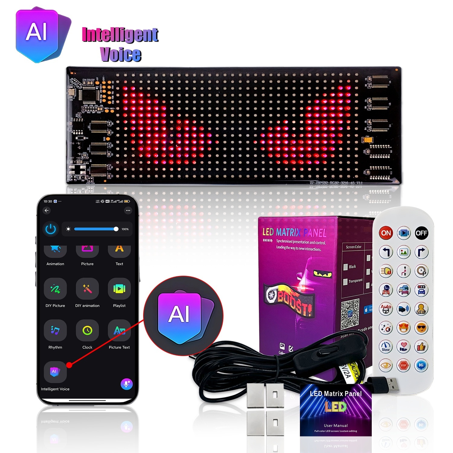 Smart LED Matrix Panel Voice Control Car Sign RGB Display