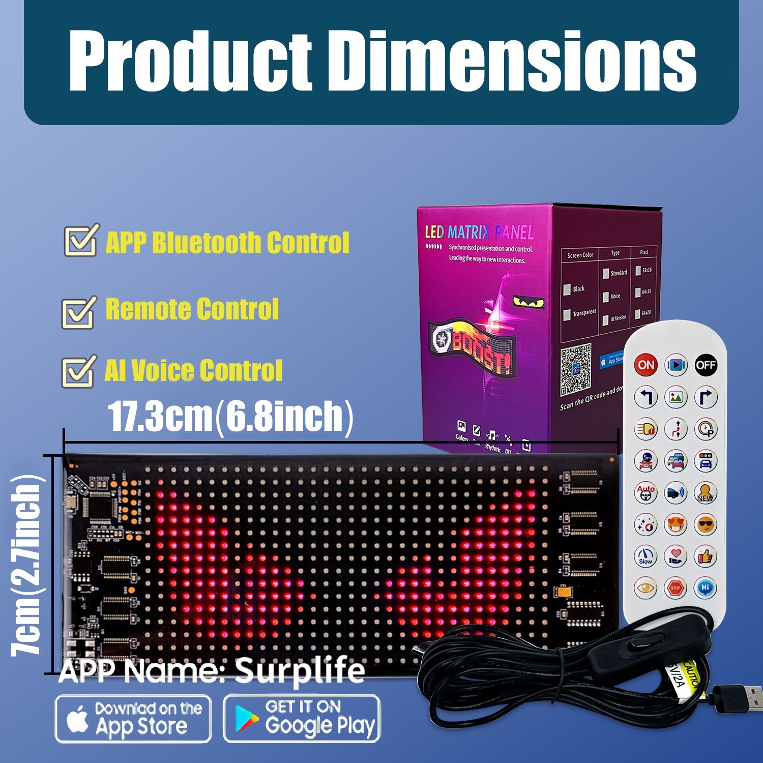 Smart LED Matrix Panel Voice Control Car Sign RGB Display