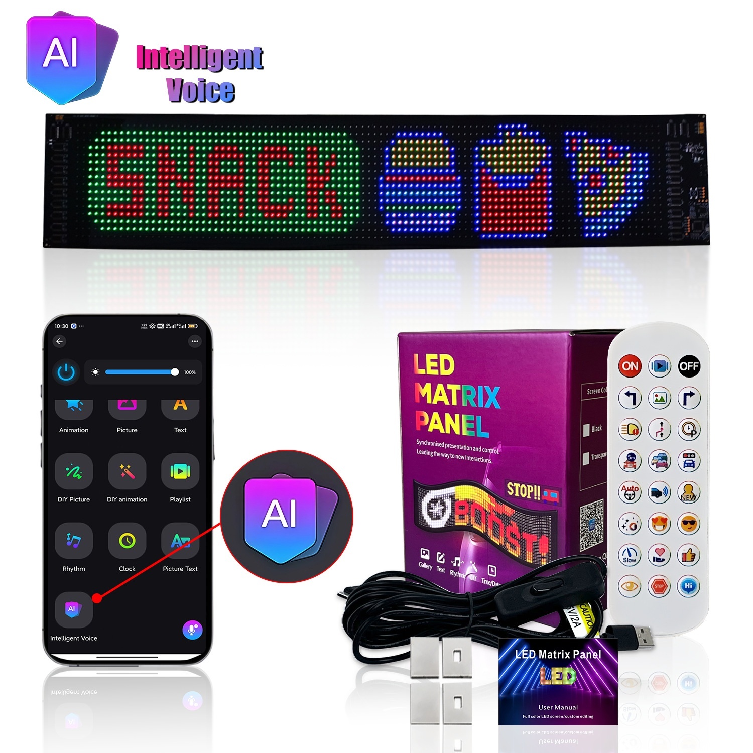 Smart LED Matrix Panel Voice Control Car Sign RGB Display