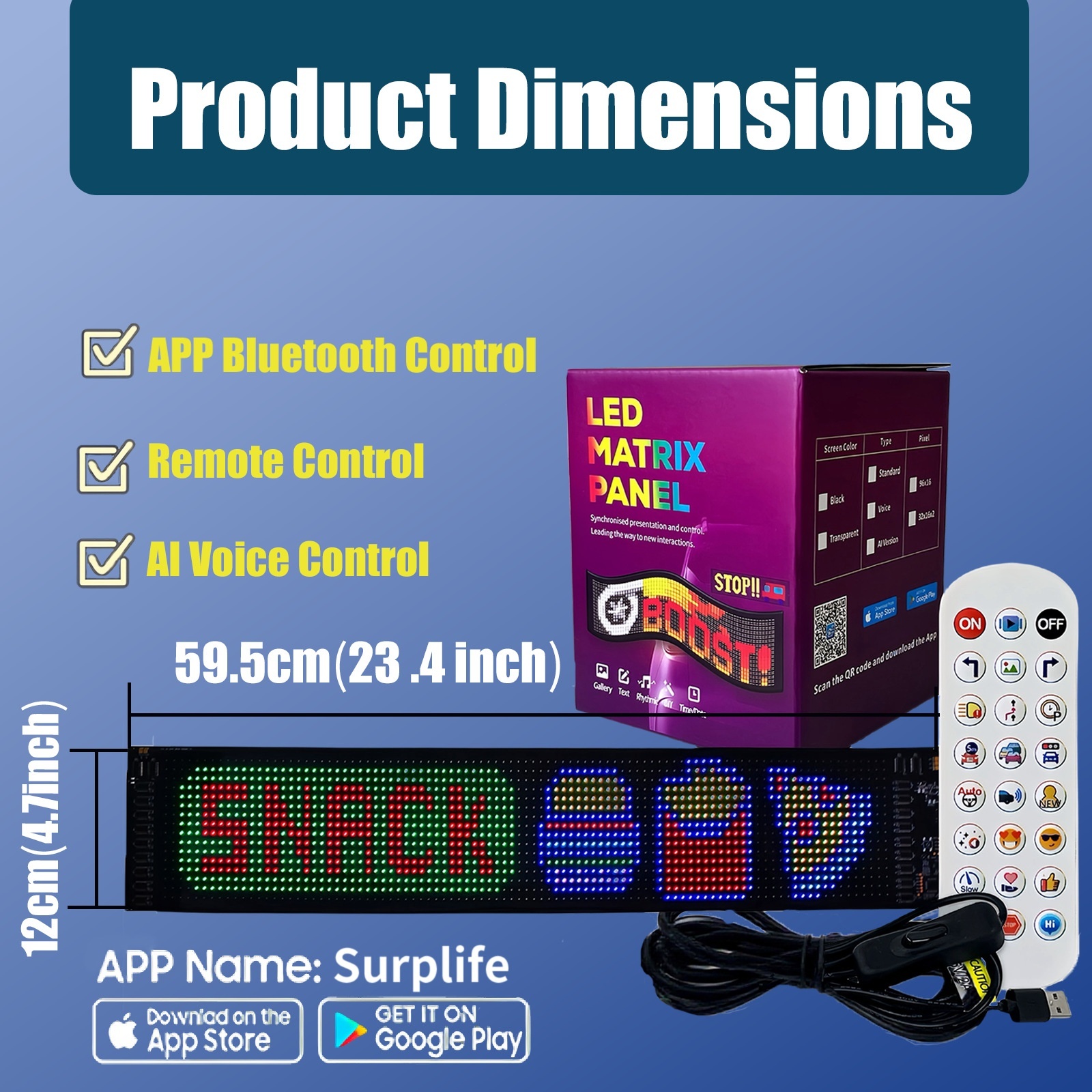 Smart LED Matrix Panel Voice Control Car Sign RGB Display