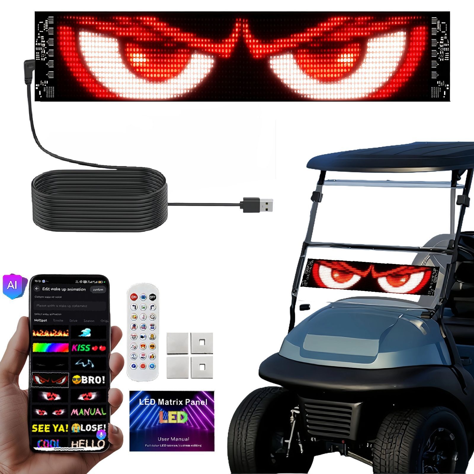 Smart LED Matrix Panel Voice Control Car Sign RGB Display