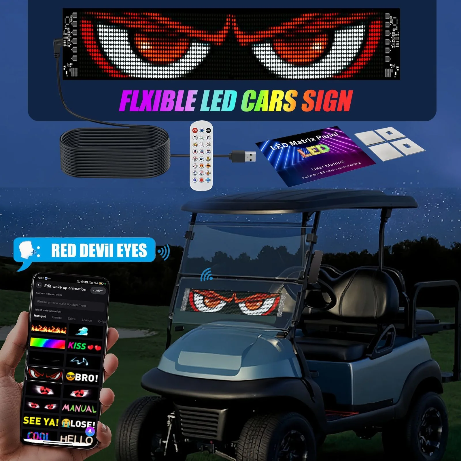 Smart LED Matrix Panel Voice Control Car Sign RGB Display