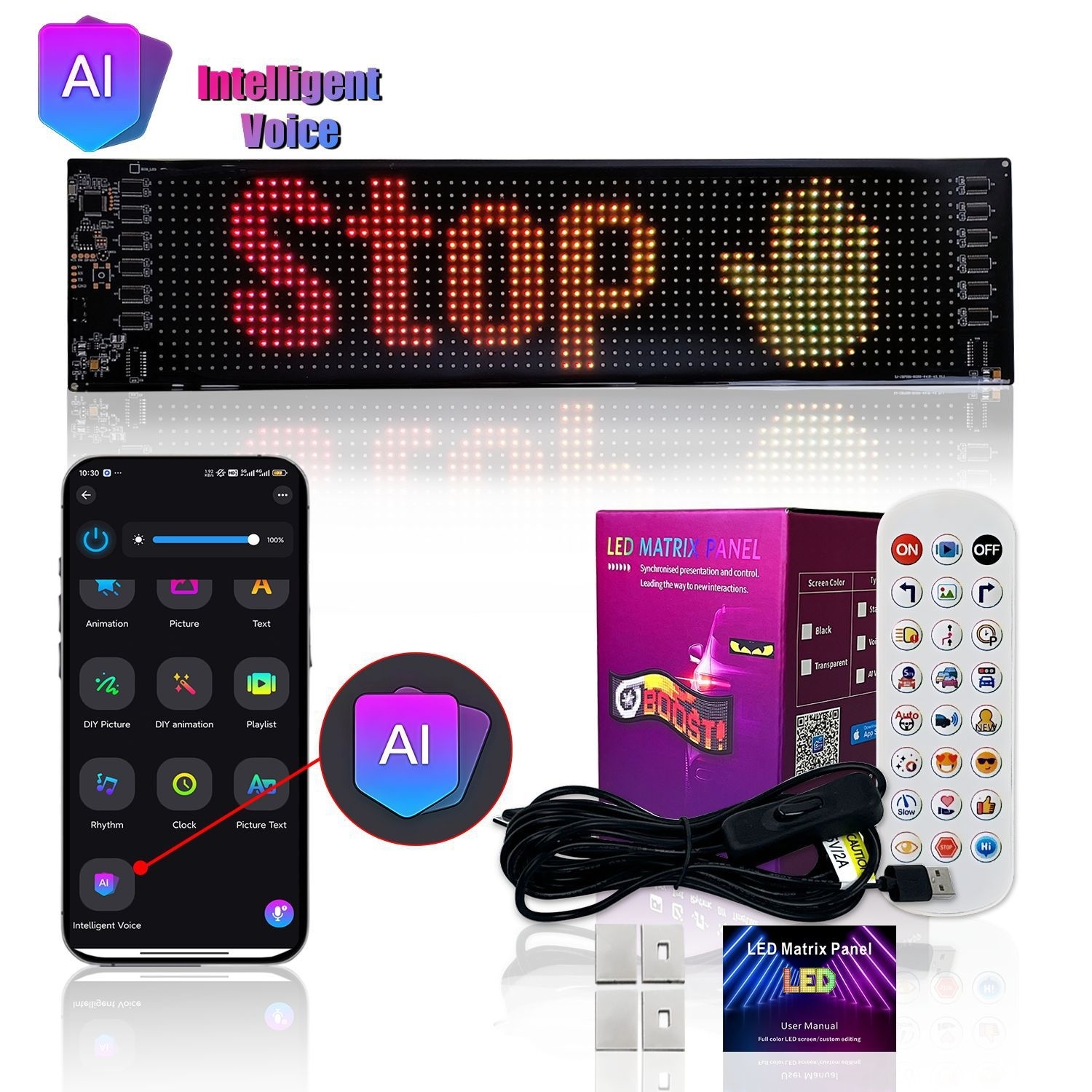 Smart LED Matrix Panel Voice Control Car Sign RGB Display