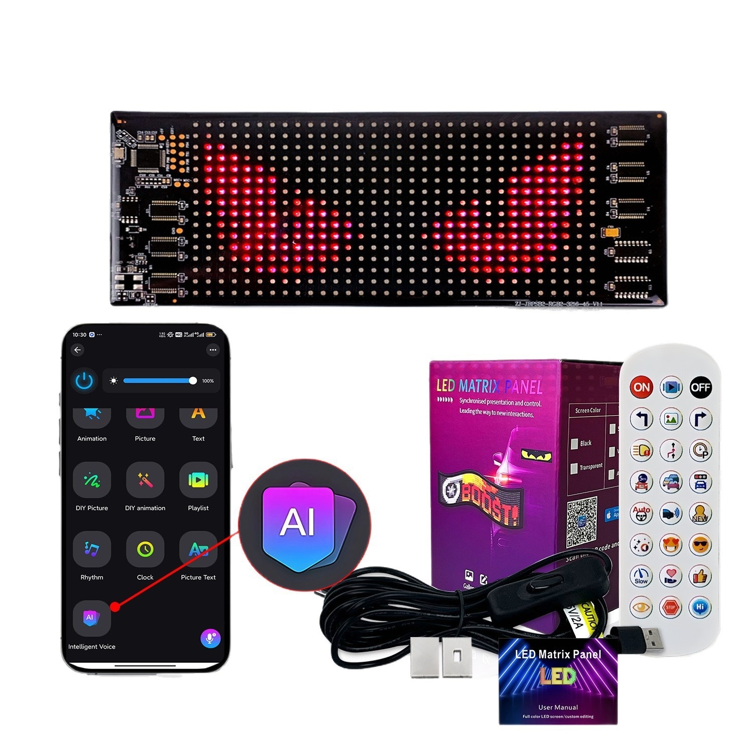 Smart LED Matrix Panel Voice Control Car Sign RGB Display