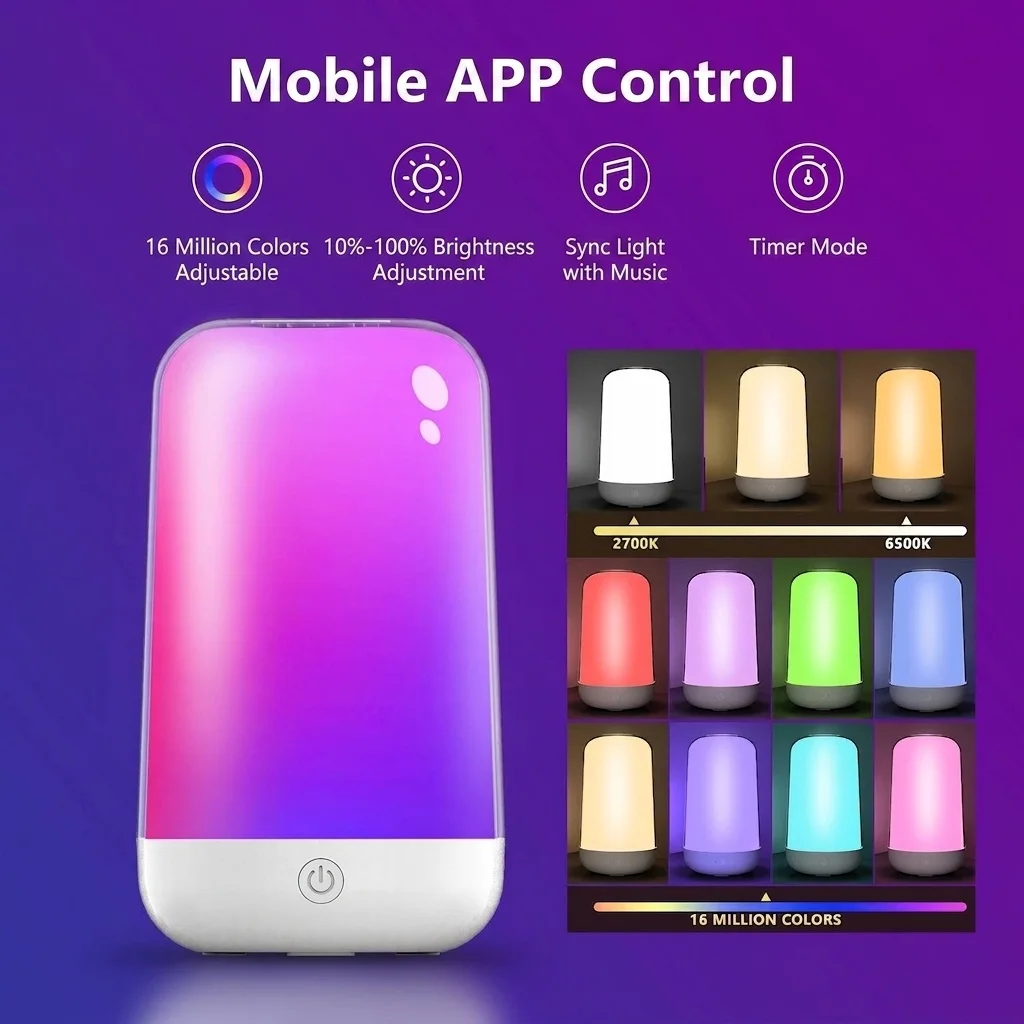 Smart RGB LED Bedside Lamp with App and Touch Control