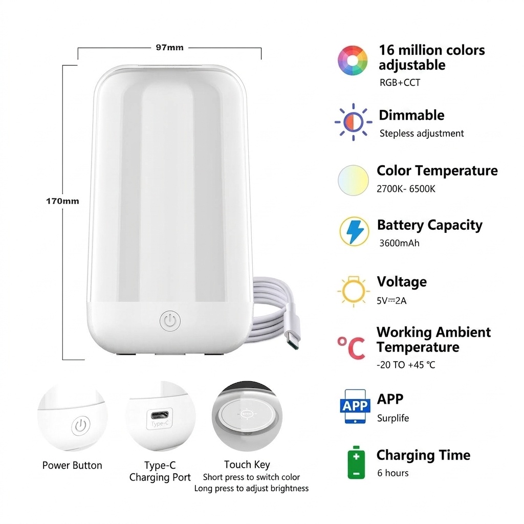 Smart RGB LED Bedside Lamp with App and Touch Control