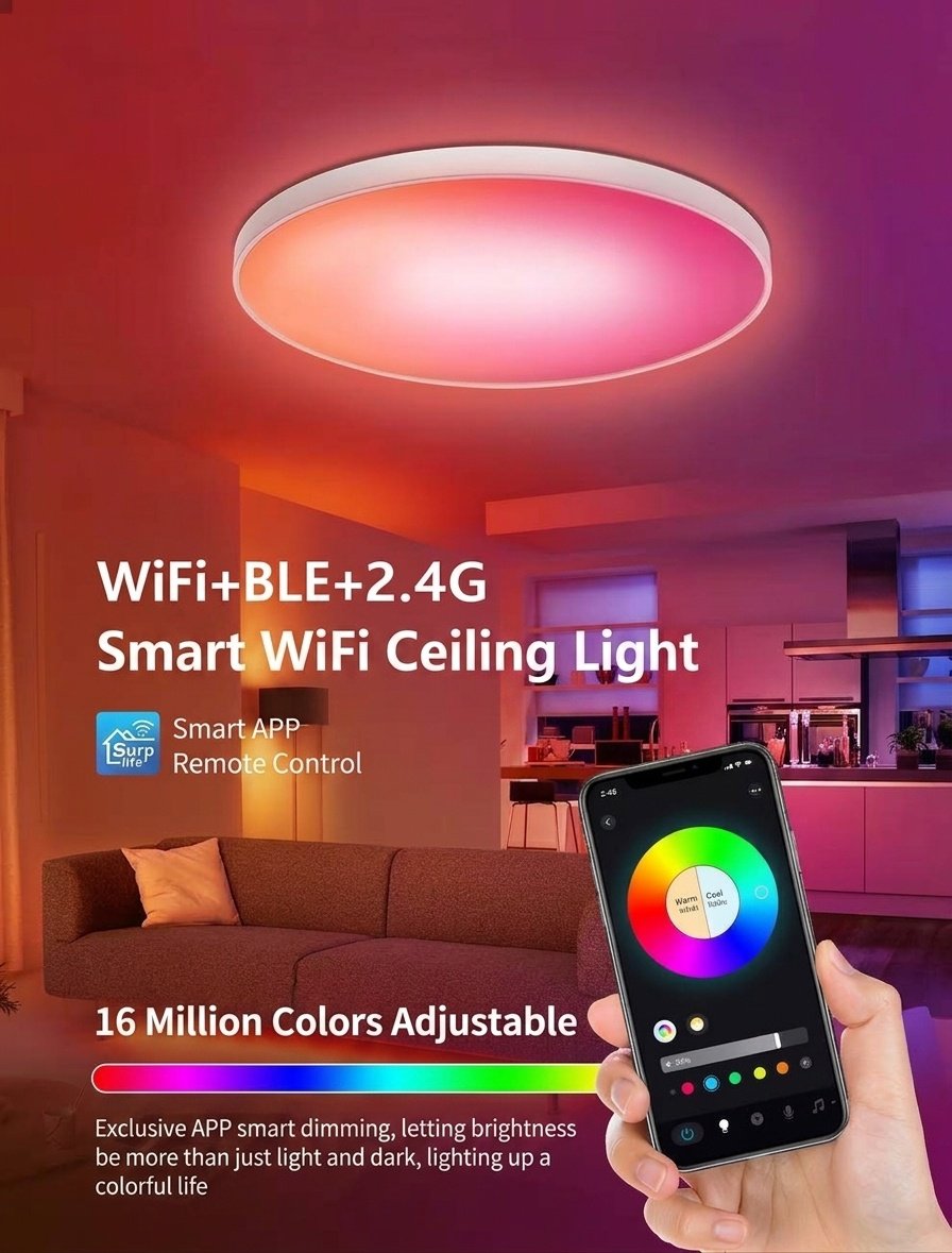 Smart LED Ceiling Light RGB+CCT Dimmable WiFi Alexa Google Home