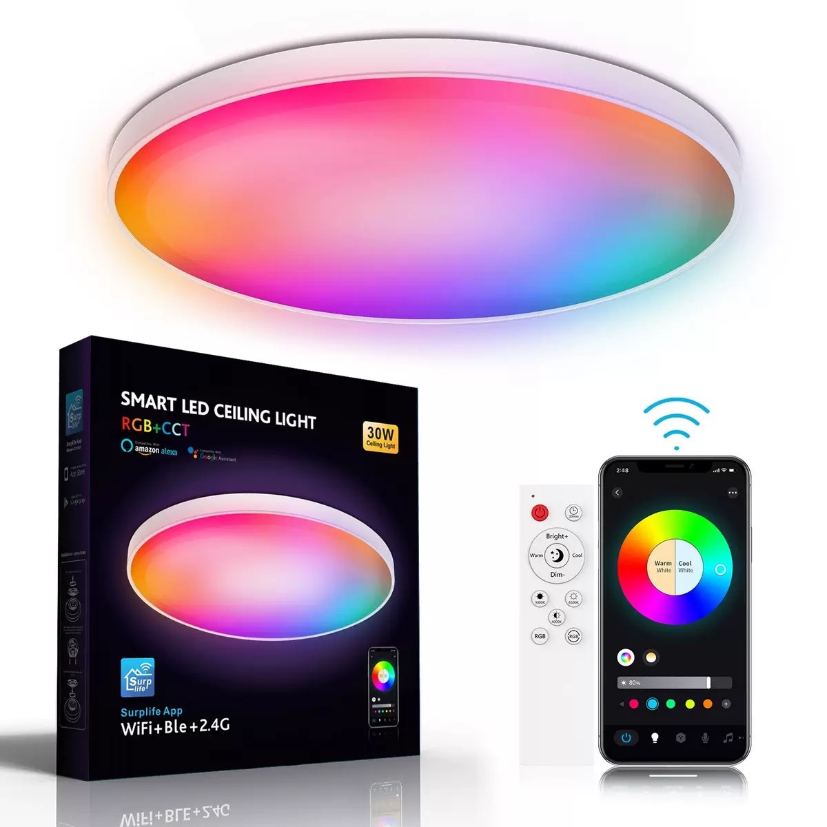 Smart LED Ceiling Light RGB+CCT Dimmable WiFi Alexa Google Home