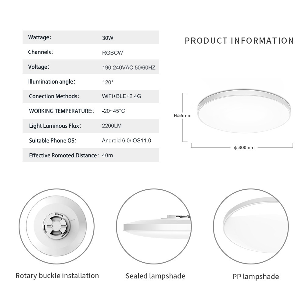 Smart LED Ceiling Light RGB+CCT Dimmable WiFi Alexa Google Home