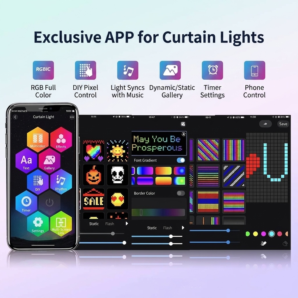 Smart RGB LED Curtain Lights with App and Remote Control